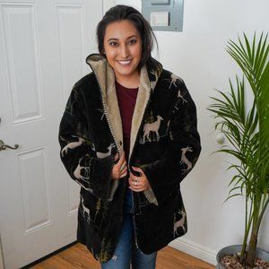 Cozy Winter Coat with Nature Silhouettes